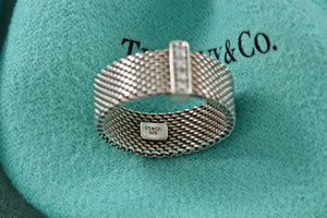 Tiffany & Co. Mesh Silver 4 Row Diamond Firm Band Ring Size 6