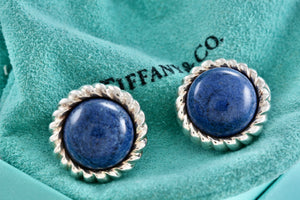 Tiffany & Co. Silver Lapis Lazuli Twist Rope Round Clip-on Earrings