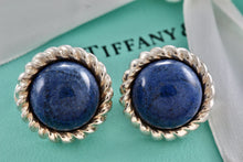 Load image into Gallery viewer, Tiffany &amp; Co. Silver Lapis Lazuli Twist Rope Round Clip-on Earrings
