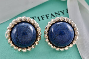 Tiffany & Co. Silver Lapis Lazuli Twist Rope Round Clip-on Earrings