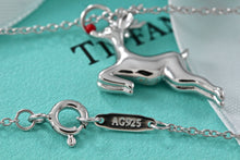 Load image into Gallery viewer, Tiffany &amp; Co. Silver Red Enamel Reindeer Pendant 16&quot; Necklace

