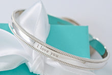 Load image into Gallery viewer, Tiffany &amp; Co. Silver Yours &quot;I Love You&quot; Beaded Edge Bangle
