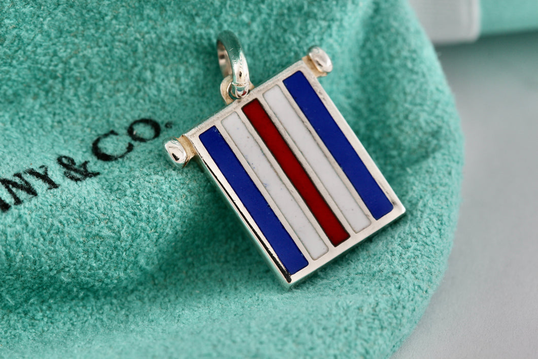 Tiffany & Co. Red, White & Blue Enamel Nautical Flag Silver Pendant