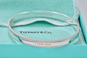 Tiffany & Co. Silver Yours "I Love You" Beaded Edge Bangle