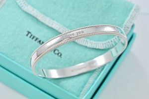 Tiffany & Co. Silver Yours "I Love You" Beaded Edge Bangle