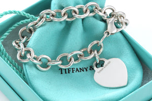 Tiffany & Co. Silver Plain Heart Charm 7.75" Bracelet