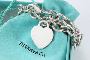 Tiffany & Co. Silver Plain Heart Charm 7.75" Bracelet