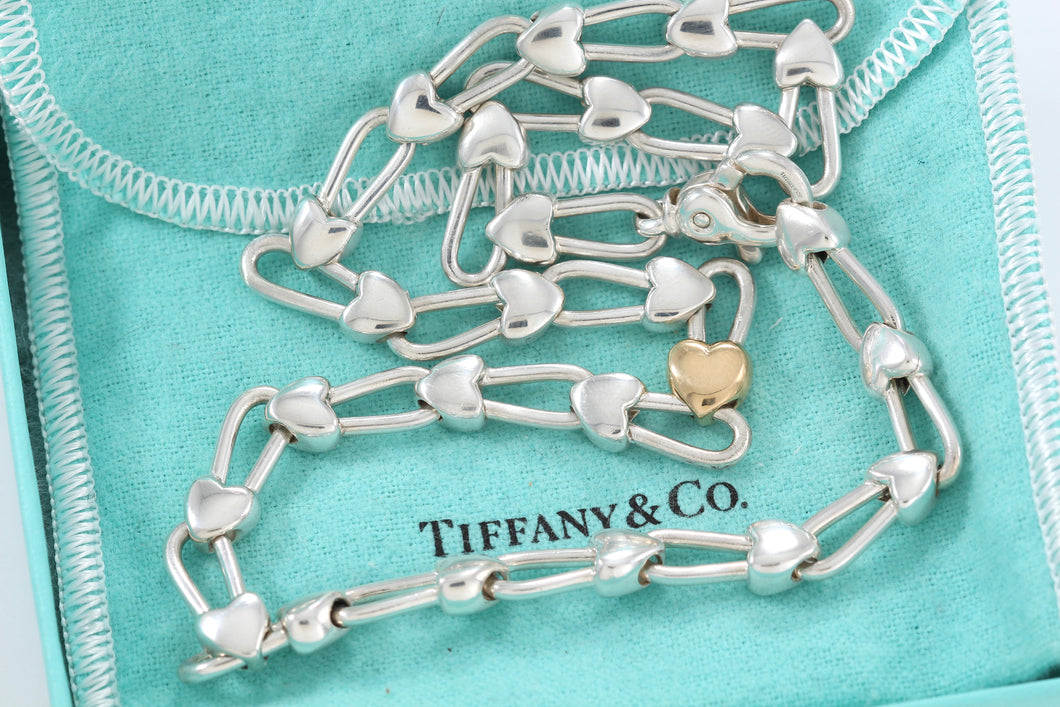 Tiffany & Co 18K Gold & Silver Heart Padlock Links Necklace