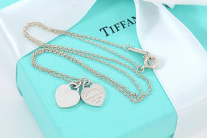 Return To Tiffany & Co. Silver Mini Double Heart Charm 16" Necklace