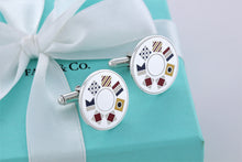 Load image into Gallery viewer, Tiffany &amp; Co. Mens Silver Round Nautical Flag Enamel Cufflinks
