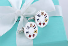 Load image into Gallery viewer, Tiffany &amp; Co. Mens Silver Round Nautical Flag Enamel Cufflinks
