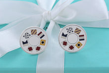 Load image into Gallery viewer, Tiffany &amp; Co. Mens Silver Round Nautical Flag Enamel Cufflinks
