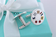 Load image into Gallery viewer, Tiffany &amp; Co. Mens Silver Round Nautical Flag Enamel Cufflinks
