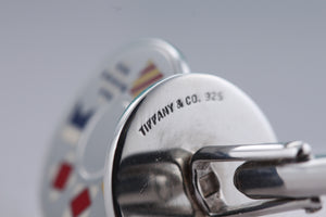 Tiffany & Co. Mens Silver Round Nautical Flag Enamel Cufflinks