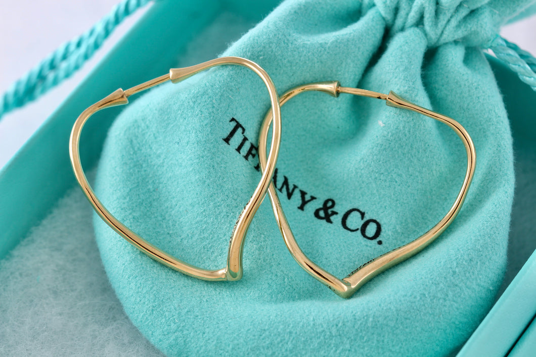 Tiffany & Co. Elsa Peretti 18K Large Open Heart Hoop Earrings