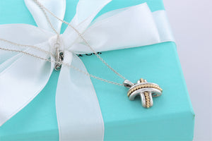 Tiffany & Co. Gold Rope Silver Signature ''X'' Pendant Necklace