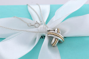 Tiffany & Co. Gold Rope Silver Signature ''X'' Pendant Necklace