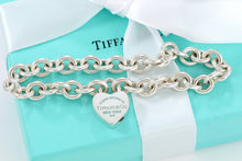 Load image into Gallery viewer, Return To Tiffany &amp; Co. Silver Blue Enamel Lettering Heart Padlock Bracelet
