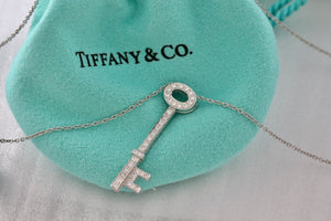 Tiffany & Co. Platinum Diamond Oval 1.25" Key Pendant 22" Necklace