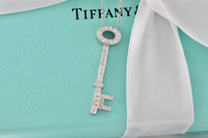 Tiffany & Co. Platinum Diamond Oval 1.25" Key Pendant 22" Necklace