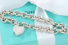 Load image into Gallery viewer, Return To Tiffany &amp; Co. Silver Blue Enamel Lettering Heart Padlock Bracelet
