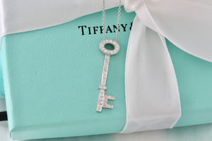 Tiffany & Co. Platinum Diamond Oval 1.25" Key Pendant 22" Necklace