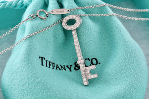Tiffany & Co. Platinum Diamond Oval 1.25" Key Pendant 22" Necklace