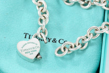 Load image into Gallery viewer, Return To Tiffany &amp; Co. Silver Blue Enamel Lettering Heart Padlock Bracelet
