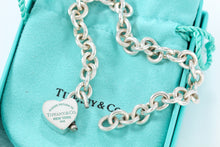 Load image into Gallery viewer, Return To Tiffany &amp; Co. Silver Blue Enamel Lettering Heart Padlock Bracelet
