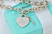 Load image into Gallery viewer, Tiffany &amp; Co. Silver &quot;MOM&quot; inscribed Heart &amp; Mini Key Charm Bracelet
