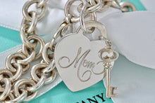 Load image into Gallery viewer, Tiffany &amp; Co. Silver &quot;MOM&quot; inscribed Heart &amp; Mini Key Charm Bracelet

