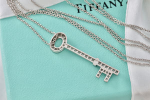 Tiffany & Co. Platinum Diamond Oval 1.25" Key Pendant 22" Necklace