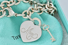 Load image into Gallery viewer, Tiffany &amp; Co. Silver &quot;MOM&quot; inscribed Heart &amp; Mini Key Charm Bracelet
