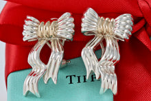 Load image into Gallery viewer, Tiffany &amp; Co. 14K Gold &amp; Silver Large Wavy Bow Ribbon Gold Silver Earrings Vintage
