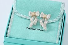 Load image into Gallery viewer, Tiffany &amp; Co. 14K Gold &amp; Silver Large Wavy Bow Ribbon Gold Silver Earrings Vintage
