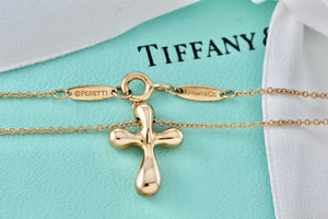 Tiffany & Co. Elsa Peretti 18Kt. Gold Diamond Bubble Cross 16" Necklace