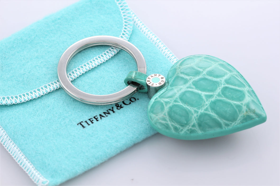 Tiffany & Co. Leather Crocodile Texture Puffy Heart Keychain