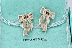 Tiffany & Co. 14K Gold & Silver Large Wavy Bow Ribbon Gold Silver Earrings Vintage