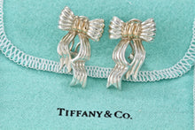 Load image into Gallery viewer, Tiffany &amp; Co. 14K Gold &amp; Silver Large Wavy Bow Ribbon Gold Silver Earrings Vintage
