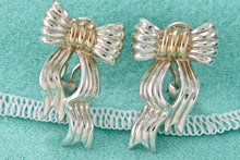 Load image into Gallery viewer, Tiffany &amp; Co. 14K Gold &amp; Silver Large Wavy Bow Ribbon Gold Silver Earrings Vintage
