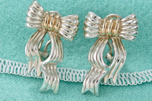 Tiffany & Co. 14K Gold & Silver Large Wavy Bow Ribbon Gold Silver Earrings Vintage