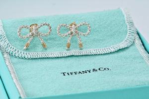 Tiffany & Co. 18K Gold & Silver Twist Rope Coil Ribbon Bow Earrings Vintage