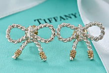 Load image into Gallery viewer, Tiffany &amp; Co. 18K Gold &amp; Silver Twist Rope Coil Ribbon Bow Earrings Vintage
