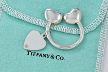 Load image into Gallery viewer, Tiffany &amp; Co. Silver Double Puffy Heart Keyring Heart Charm Keychain Vintage
