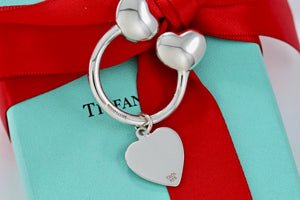 Tiffany & Co. Silver Double Puffy Heart Keyring Heart Charm Keychain Vintage