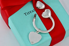 Load image into Gallery viewer, Tiffany &amp; Co. Silver Double Puffy Heart Keyring Heart Charm Keychain Vintage
