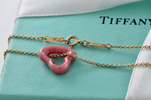 Tiffany & Co. Elsa Peretti Pink Rhodonite Open Heart 18Kt. Gold Chain Necklace