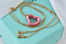 Load image into Gallery viewer, Tiffany &amp; Co. Elsa Peretti Pink Rhodonite Open Heart 18Kt. Gold Chain Necklace
