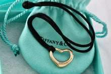 Load image into Gallery viewer, Tiffany &amp; Co. Elsa Peretti 18K Gold Medium Open Heart Necklace on 16&quot; Back Silk Cord
