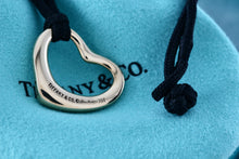 Load image into Gallery viewer, Tiffany &amp; Co. Elsa Peretti 18K Gold Medium Open Heart Necklace on 16&quot; Back Silk Cord
